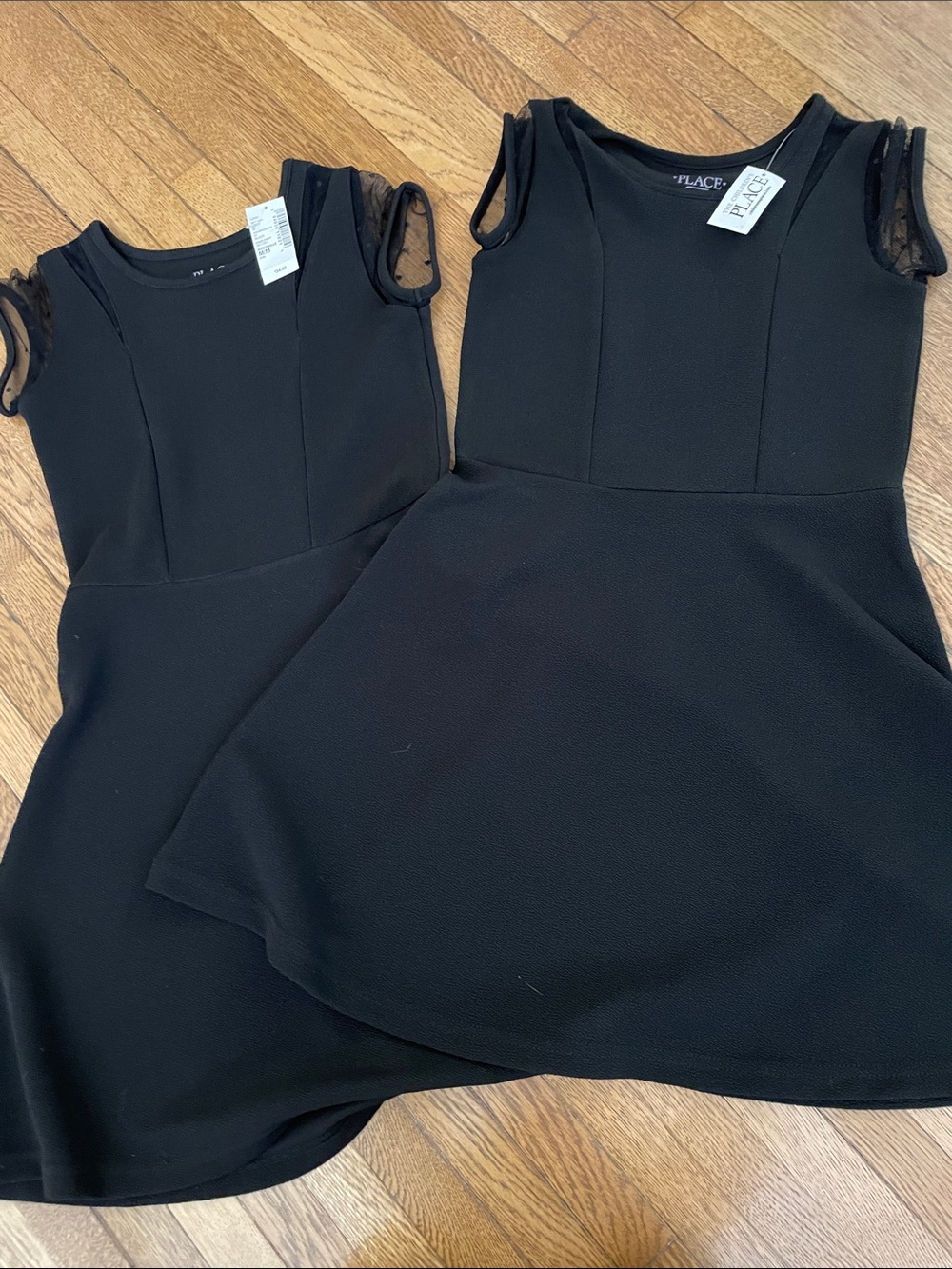 $34! NWT Children's Place Black Fit-and-Flare Girls' Dress Mesh Trim 7-8 medium